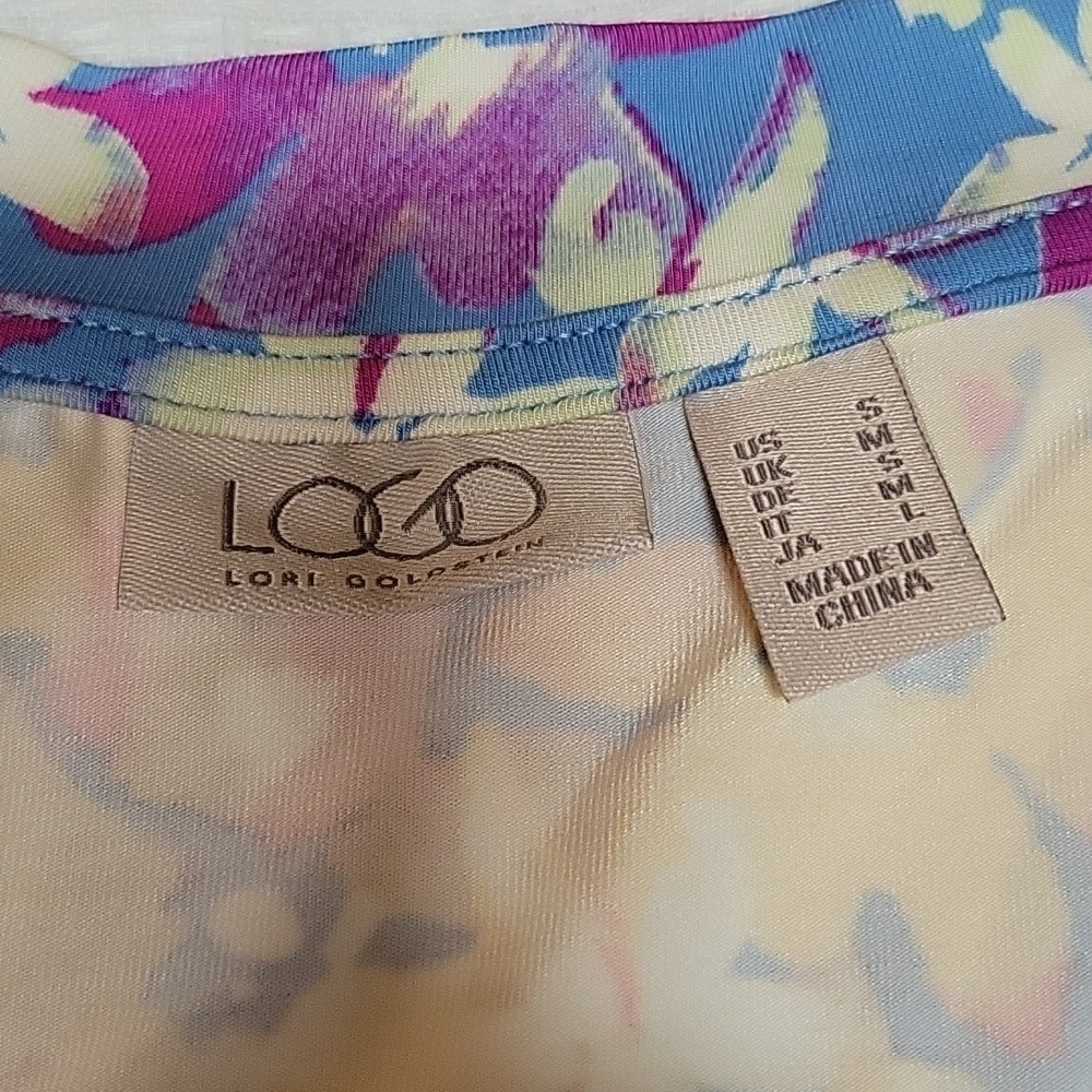 LOGO Lori Goldstein QVC Blue Orange Purple Floral Top Small - Picture 7 of 11